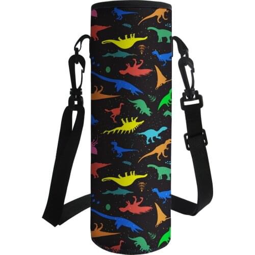 Colorful Dinosaur Pattern Soft Neoprene Water Bottle Cover Bag Sport Camping Hike Running Water Vacuum Cup 500-1000ML Bottle bag