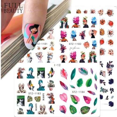 4 in 1 Summer Nail Design Set Abtract Girl Leaf Fruit Water Stickers for Nail DIY Gel Polish Sliders Manicure Tips CHI01-19