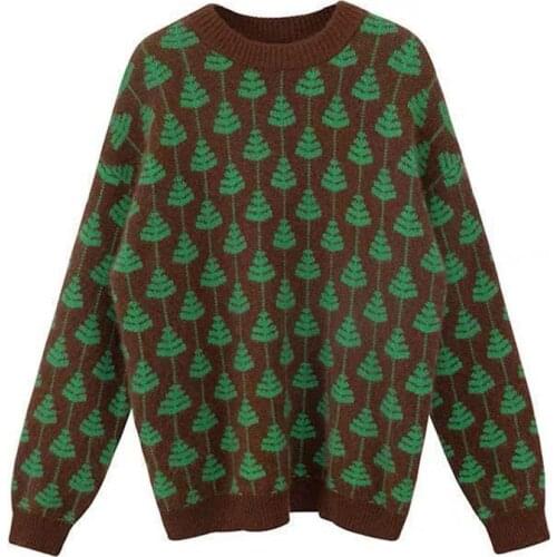 New Autumn And Winter Sweater Womens Jacquard Round Neck Long-Sleeved Loose Bottoming Shirt Western Style Warm Knit Sweater