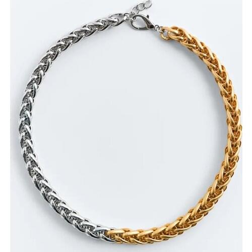 ZA Necklace Punk Style Womens Trendy Half Gold Half Silver Color Chain Chunky Necklaces For Women Party Statement Jewelry Gift