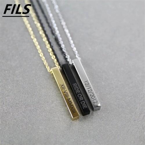Fils Personalized Blank Bar Pendant Necklace Men Stainless Steel Customized Name Plate Necklace Can Engrave Word Letters Jewelry