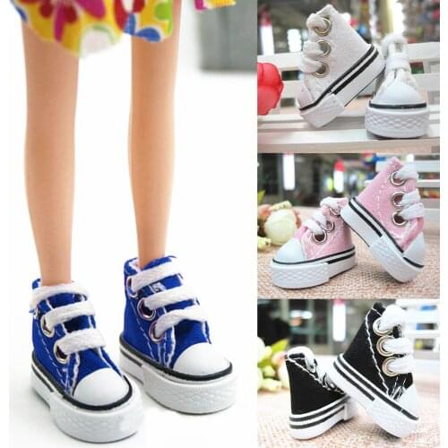 Besegad Kids 1 Pair 3.5cm Mini Doll Canvas Shoes Sneakers Sports Shoes Accessories for Barbie Doll Toy