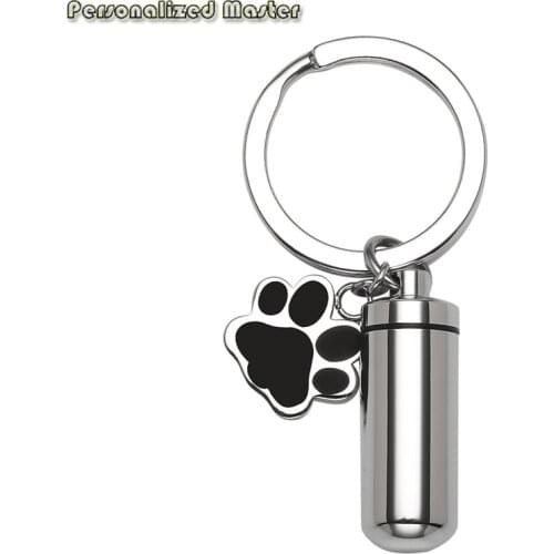 Personalized Master Custom Pet Name Stainless Steel Cylinder Dog Paw Cremation urn Keychain Keepsake Ashes Memorial Key Chains