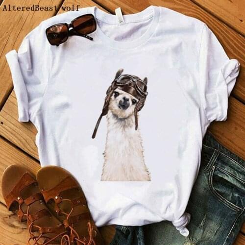 Pilot Llama t shirt femme 2019 Llama T-Shirts kaiwaii print women funny clothes Ladies short sleeve llama white christmas tshirt