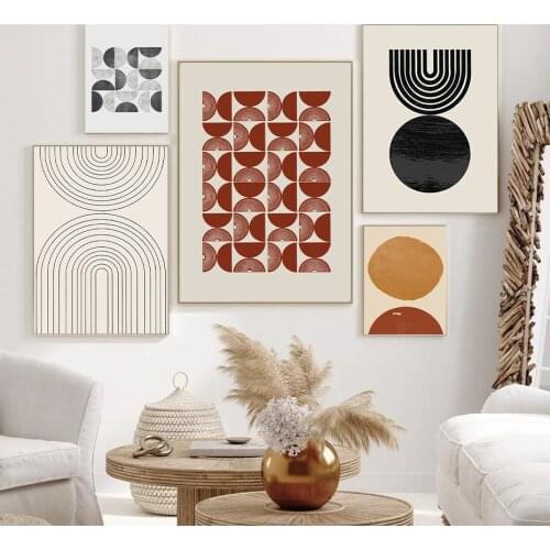 Simple Nordic Morandi orange abstract line niche art minimalist living room bedroom decorative painting canvas print picture