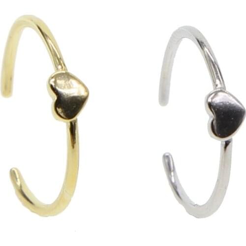 Drop shipping Tiny Small thin love heart 100% 925 pure silver ring for girls open stack Gold Color Simple Trendy Rings adjust