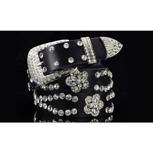 Luxury Rhinestone Calf Leather Belt Women White Diamond Cowskin Genuine Real Leather Belt Skin Strap Female Belts