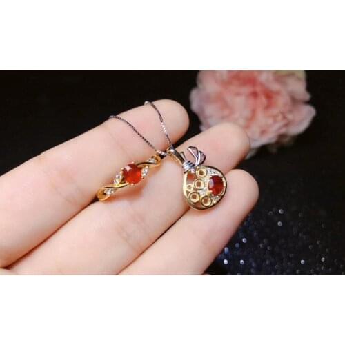 The Best Gift for Your loved Gir Natural Real Natural Ruby jewelry set Natural Real Ruby925 sterling silver 1pc pendant,1pc ring