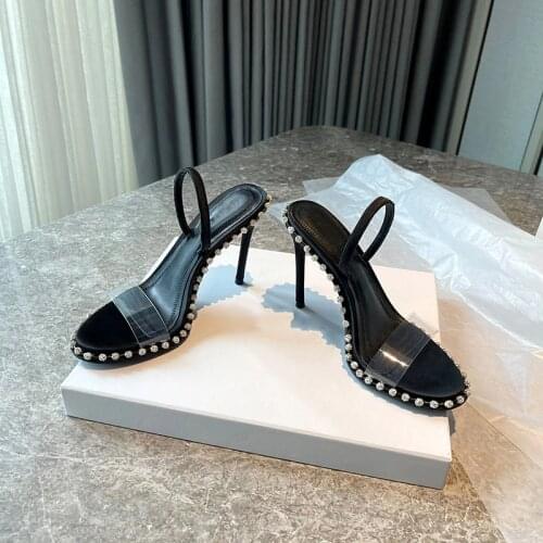 2021 summer new round head open toe leather side air versatile womens shoes simple transparent PVC water drill back air Sandal