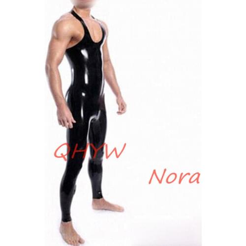 Sexy Exotic Sexy Handmade Customize Men Male Latex Catsuit with Shoulder Enter Zentai Cekc Fetish Bodysuits NO ZIP
