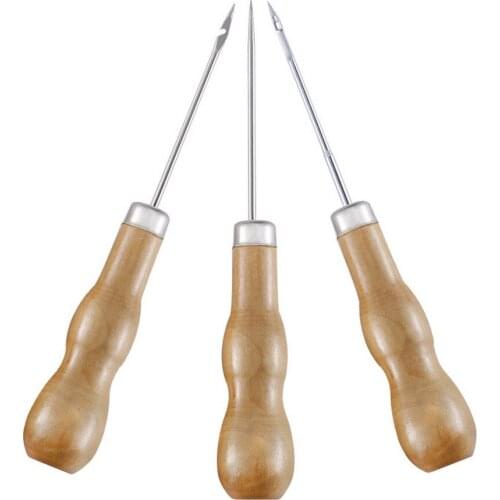 3Pcs Wooden Handle Sewing Awl DIY Carft Stitch Needle Cone Canvas Leather Tent Shoes Sewing Awl Repair Punch Leather Craft Awl