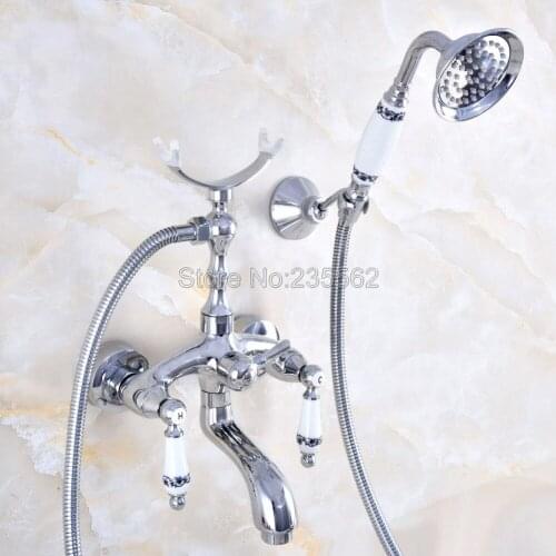 Chrome Bathroom Bath Wall Mounted Hand Held Shower Head Kit Shower Faucet Sets lna749