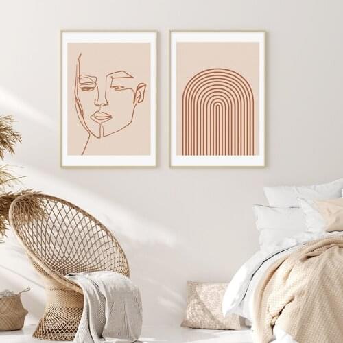 Modern Boho Style Abstract Face Line Canvas Painting Poster Print Wall Art Picture for Bedroom Interior Home Decor NO FRAME