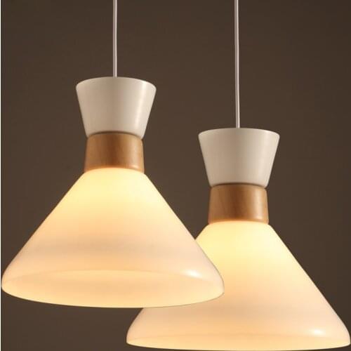 Modern simple milk white glass single head E27 pendant lamp art design solid wood decoration restaurant LED lighting 220V