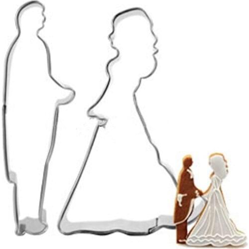 Bride and Groom Wedding Biscuit Maker Cookie Cutter Set Cake Sugarcraft Bakery Dessert Tools Stainless Steel Baking Mold Fondant