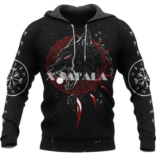 Viking Tattoo Wolf Animal Style 3D Full Print Size Hoodie Man Women Harajuku Outwear Zipper Pullover Sweatshirt Unisex-3