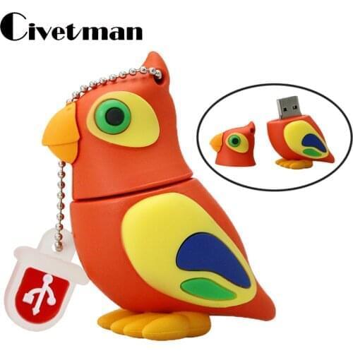 Pen Drive 256G Cartoon Parrot Animal USB Flash Drive 4GB 8GB 16GB 32GB 64GB 128GB Pen Drive Birds Pendrive Hard Disk USB Memeory