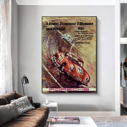 Vintage Wall Art Canvas Paintings 1954 Porsche Classic Car Posters And Prints For Wall Decor Bar Pub Club Living Room