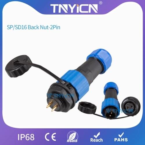 Waterproof Connector IP68 SP/SD16 Back Nut-2Pin Electrical Wire Connector Male&Female Set Plugs and Sockets Panel Mount Led Jack