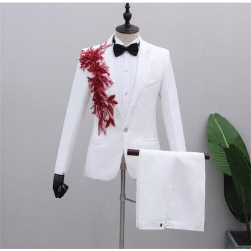 Embroidered Chinese tunic suits mens blazers white chorus costumes master chamarras para hombre singers fashion clothing