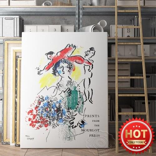Marc Chagall Exhibition Museum Poster, The Mourlot Press Cover Prints , Watercolour Women Flower Angel Art Mural, Home Decor