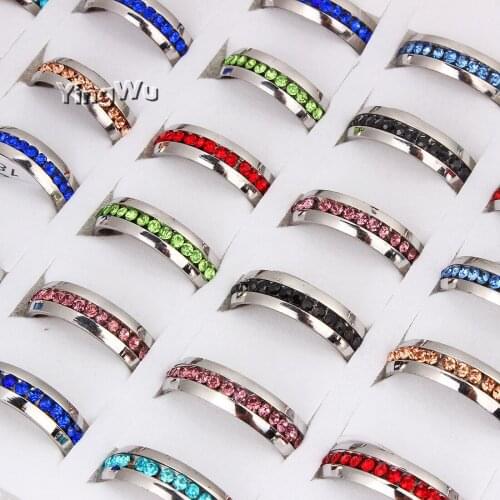 YingWu 5Pieces Mix Colorful Single Crystal Ring for Women Top Quality Stainless steel Fashion Retro Rings Jewelry