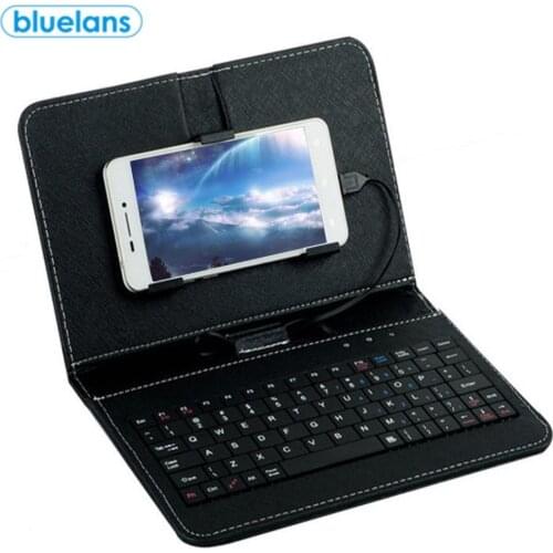 4.8-6 inch OTG Mobile Phone Artificial Leather Flip Phone Protective Cover Wired Keyboard Phone Holder for Android Phones