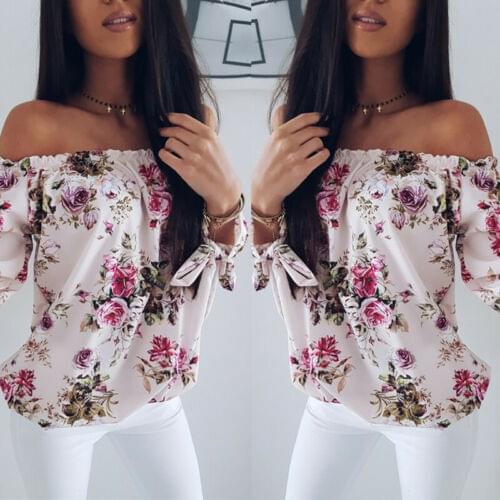 2019 Womens Summer Sexy Off Shoulder T Shirt Ladies Floral Casual Print Tops