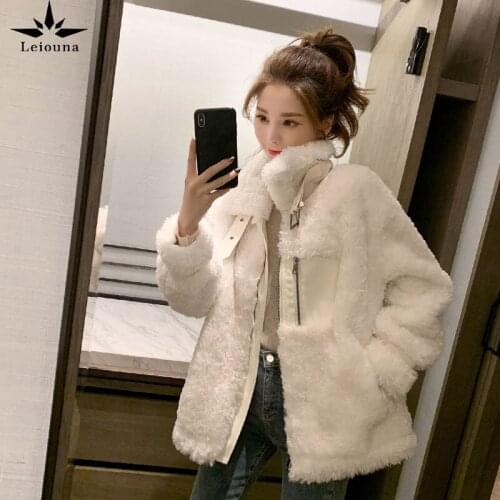 Leiouna Full Thick Zipper Loose Lamb Wool Jacket Woman 2020 Autumn Winter Parker Jackets Female Korean Fur Short Overcoat Women