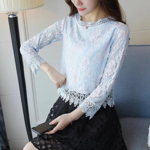 New flower embroidery blouse shirt Women tops blouse chemise femme camisa see through long sleeve autumn 2019 blusas 889C