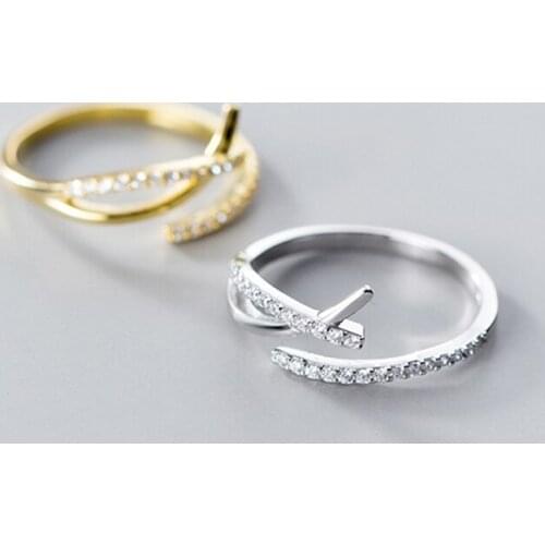 HF JEL S925 Sterling Silver Rings Female Korean CZ Open Rings for Women Cross Hollow Statement Hand Jewelry Fashion Anniversary