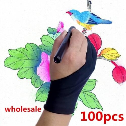 100pcs wholesale artist glove for drawing Black 2 finger anti-fouling painting digital tablet writing glove for Art Students
