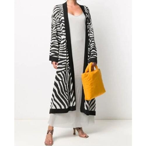 2021SS Autumn New Women Striped Long Cardigan Ladies Luxury Loose Casual Sweater Coat 2 Color