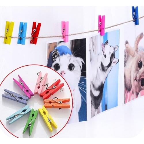 30PCS Colorful cute wooden clip 3.5x0.7cm DIY storage note clip hemp rope photo wall clip household goods
