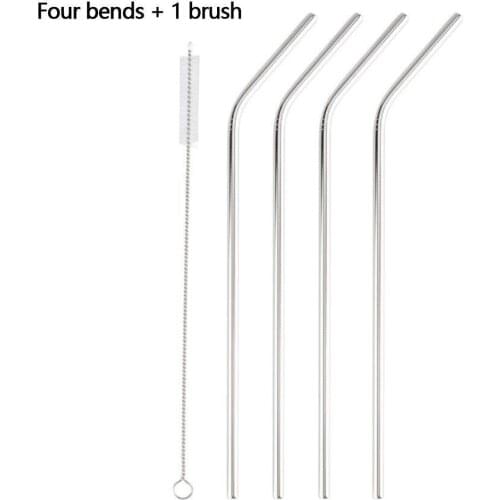 4Pcs Metal Drinking Straws 304 Steel Sturdy Bent Straight Drinks Straw With Reusable Cleaning Brush Home Bar Supplies