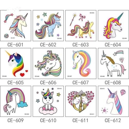 5-20pcs Unicorn Cartoons Kids Temporary Tattoo Sticker Colorful Fake Tattoo Flash Waterproof Small Body Art Couple Child Designs