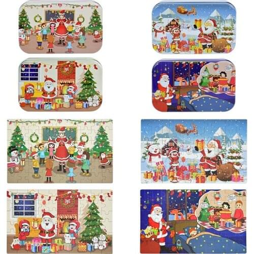60pcs/box Cartoon Santa Claus Wooden Puzzle Child Early Educational Jigsaw Baby Learning Game Toy Christmas Gift For Children