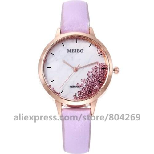MEIBO Women Leather Beads Watch Casual Luxury Ladies Quartz Analog Watches Clock 920440