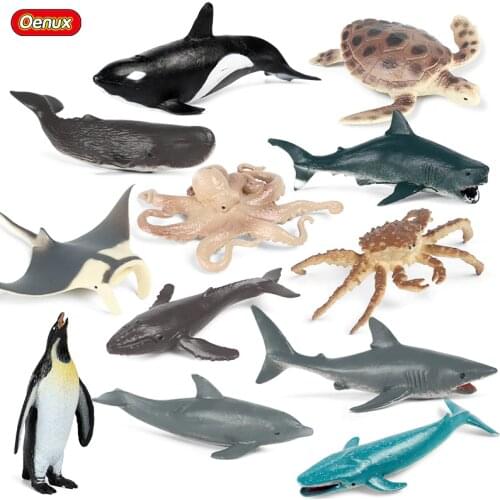 Oenux Small Ocean Marine Model Sea Life Animal Whale Shark Crab Turtle Action Figures PVC Educational Toy For Kids Gift
