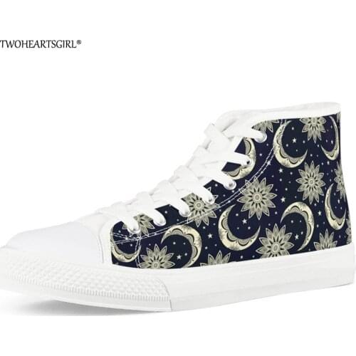 Twoheartsgirl Cool Sun Moon Pattern High Top Canvas Shoes for Men Brand Leisure Male Vulcanized Shoes Lightweight Sneakers