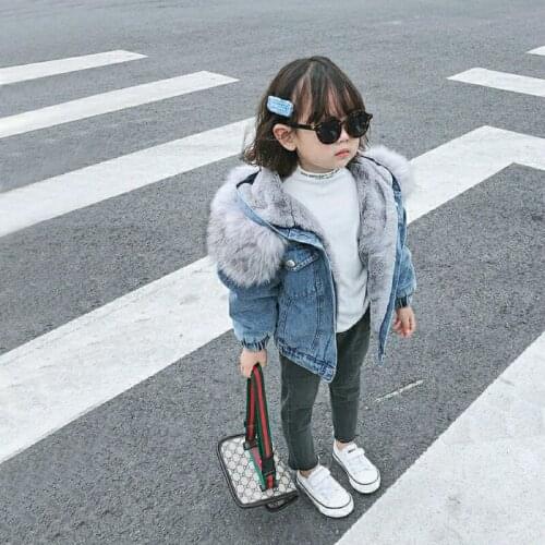 Autumn Winter Kids Girls 2021 New Solid Hooded Jeans Jacket Coats Children Clothing Single Breasted Snow Wear Denim Outwears Q41