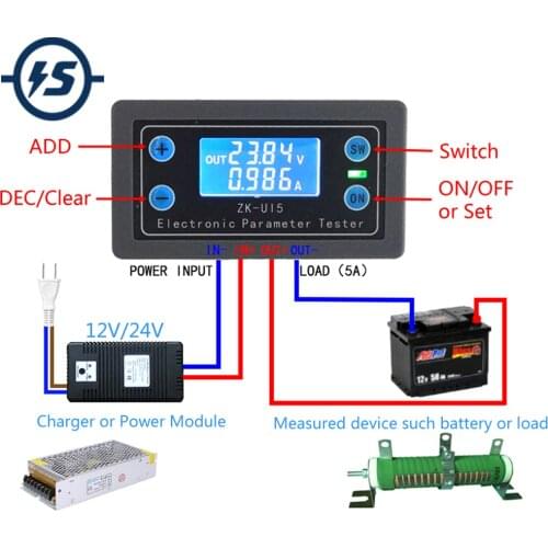 Multi-function Meter LCD Voltmeter Ammeter Battery Capacity Tester Power Tester Discharge Timer Temperature Display