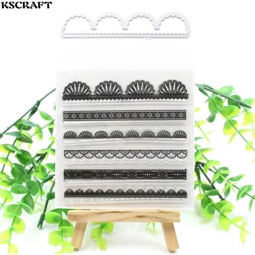 KSCRAFT Lace Edge Transparent Clear Silicone Stamp And Cutting Dies Set for DIY scrapbooking/photo album Decorative
