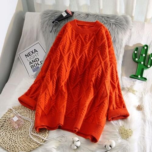 2020 new autumn and winter thick twist base shirt orange sweater women mid-length loose outer wear Korean style lazy style