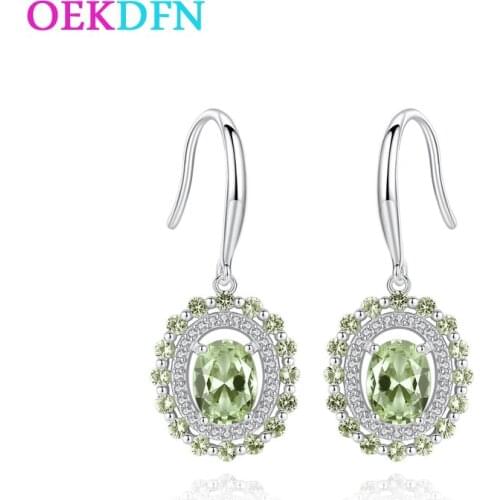 OEKDFN 100% 925 Sterling Silver Drop Earrings Peridot Gemstone Diamonds Dangle White Gold Hook Earrings Fine Jewelry Wholesale