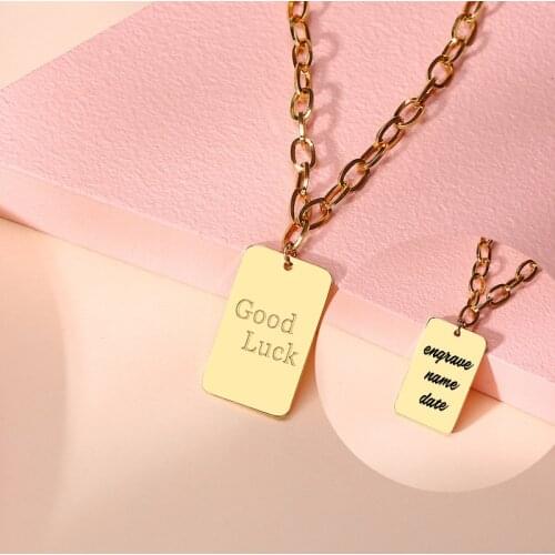 Engraved Good Luck Necklace Stainless Steel Custom Name LOVE Dog Tags Pendant Nacklaces For Friend Couple Gift