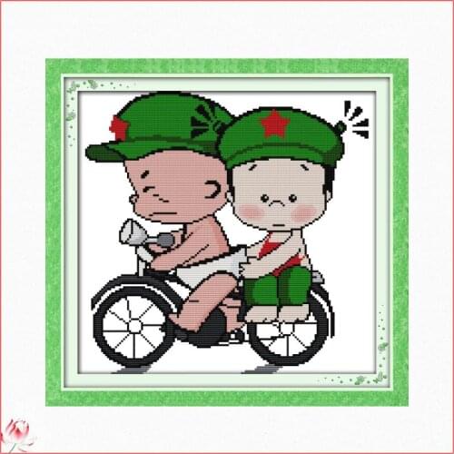 A Couple On A Bike Ride C394 14CT 11CT Counted and Stamped Cute Acharacter Home Decor Needlework Embroidery Cross Stitch kits