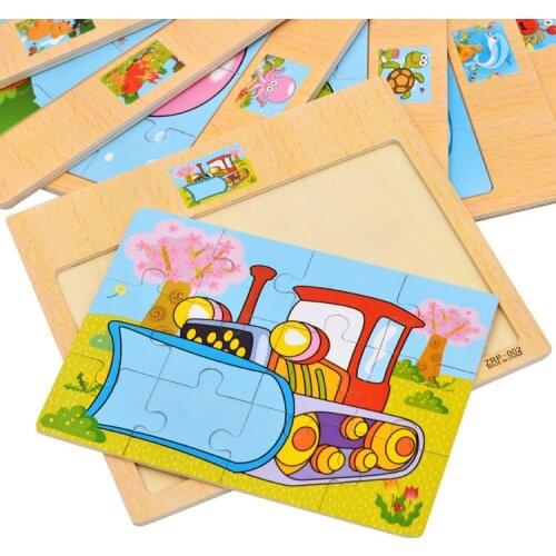 12/9 PCS Puzzles Wooden Kids Baby Wood Cartoon Vehicle Animals Learning Educational Toys for Children Gift jigsaw puzzle