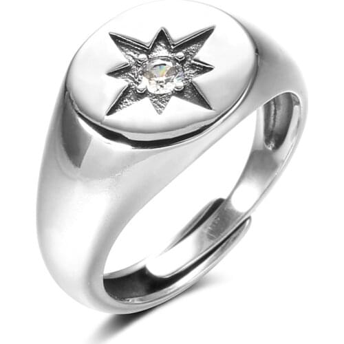 S925 silver eight-pointed star fashion personality retro glossy smile opening student index finger female ring
