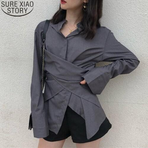Hong Kong Style Chic Fashion Cross-design Solid Shirt Office Lady 2021 Spring Autumn Long Sleeve Shirt Tops Blusas Clothes 15572